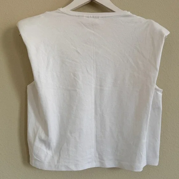 Babaton Aritzia White Shoulder Pad Sleeveless T-Shirt Cotton Tank Top Womens XS - Picture 2 of 11